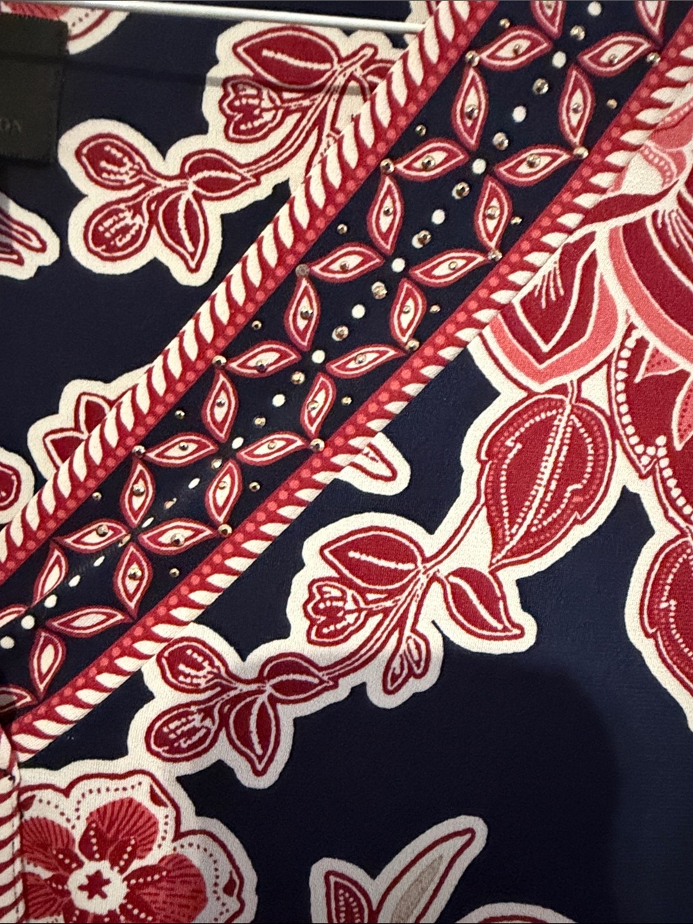 JM Collection Navy V-Neck Tunic with Pink & Cream Floral Print - Picture 3 of 3